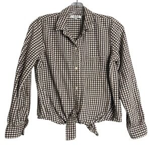 Madewell Flannel Tie Front Shirt Womens S Brown Gingham Check Preppy Boho